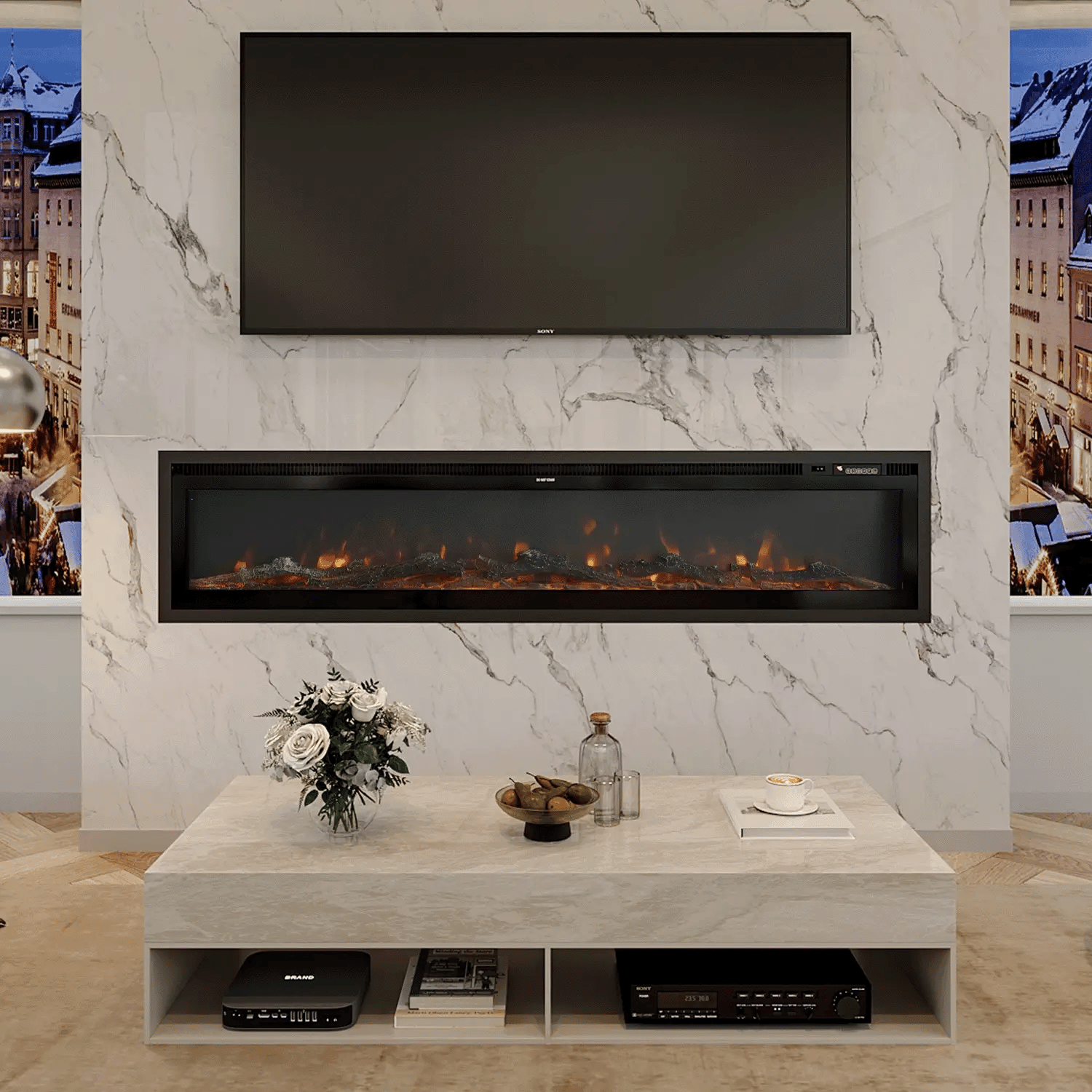Media Wall Electric Fireplace with Remote and Colour Changing Lights