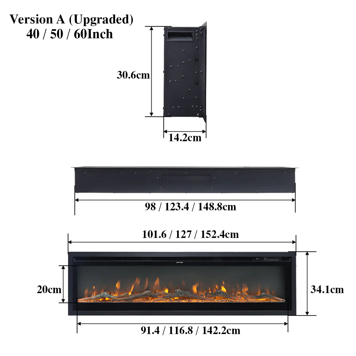 Media Wall Electric Fireplace with Remote and Colour Changing Lights TRADE