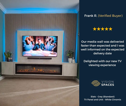 Acoustic Slat Media Wall with 40/60 inch Electric Fire