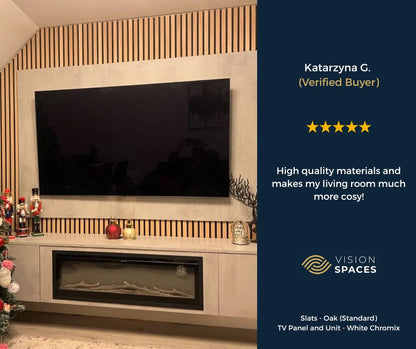 Acoustic Slat Media Wall with 40/60 inch Electric Fire
