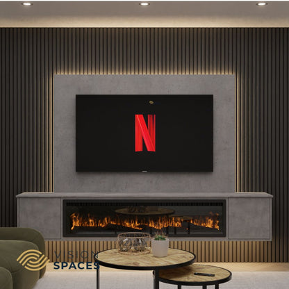 Acoustic Slat Media Wall with 40/60 inch Electric Fire