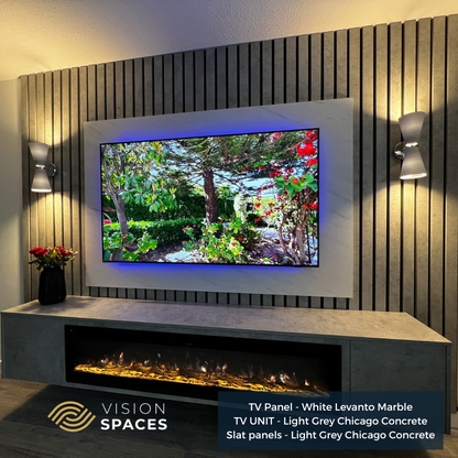 Acoustic Slat Media Wall with 40/60 inch Electric Fire