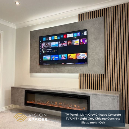 Acoustic Slat Media Wall with 40/60 inch Electric Fire