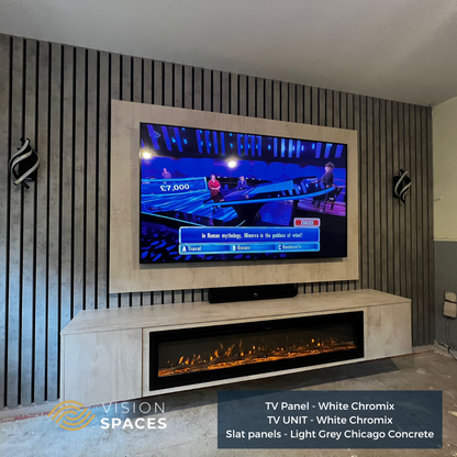 Acoustic Slat Media Wall with 40/60 inch Electric Fire