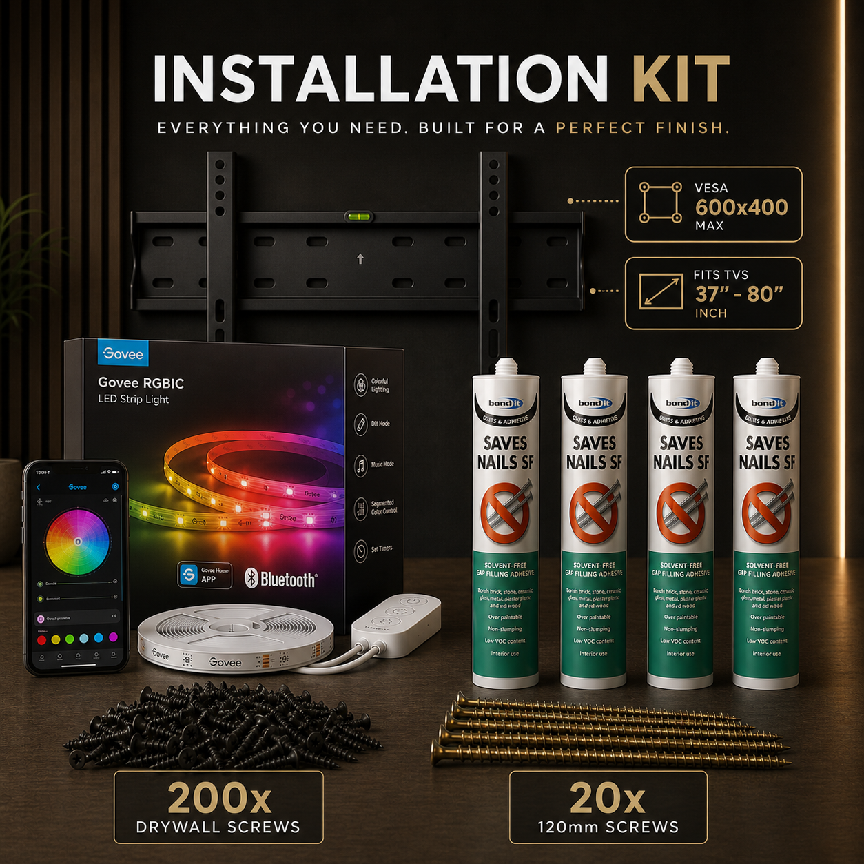 Installation Kit (Includes LED strips, TV Bracket, Adhesive etc)