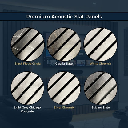 Acoustic Slat Media Wall with Floating Unit